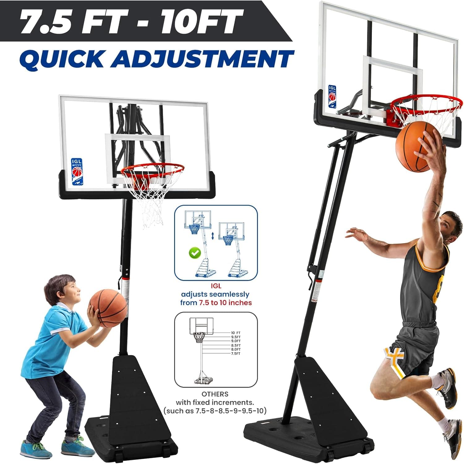 IGL Basketball Hoop Outdoor with 52 Inch Shatterproof Backboard, 10FT Height Portable Basketball Hoop Outdoor, Adjustable Basketball Goal System Black - Image 3