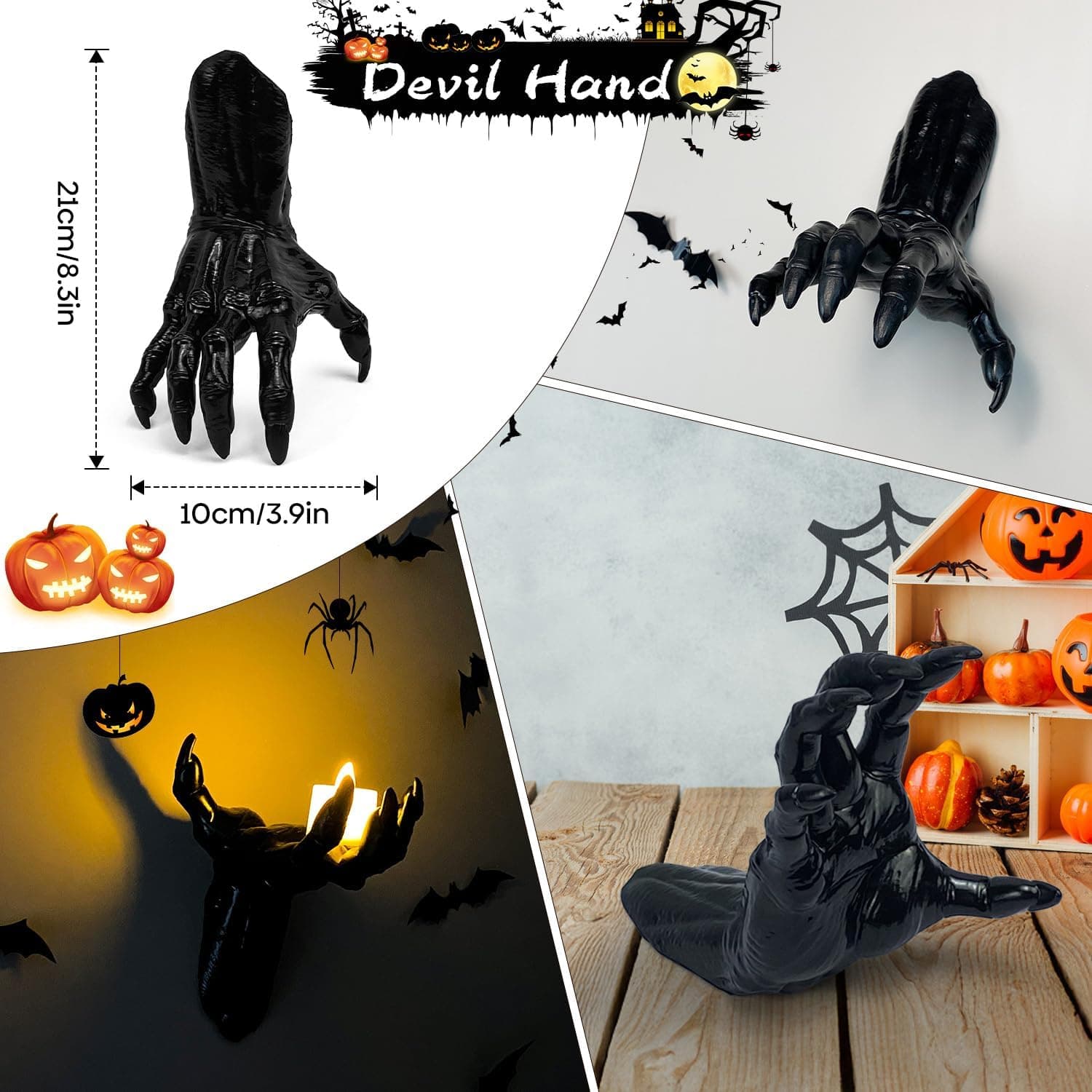 Halloween Decor Indoor, 4 Packs Creepy Reaching Hands with LED Candles, Life-Sized Gothic Wall Decor for Horror, Spooky Halloween Decorations for Home, Party, Goth & Dark Academia Style - Image 6