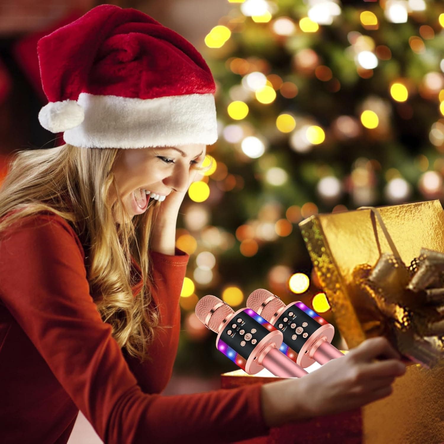 BONAOK Karaoke Microphone for Kids & Adults - Bluetooth Microphones Singing Mic with Disco Lights, Echo Effect, Built-in Speaker Portable Karaoke Player for Party Travel Gifts Q78(Rose Gold) - Image 9