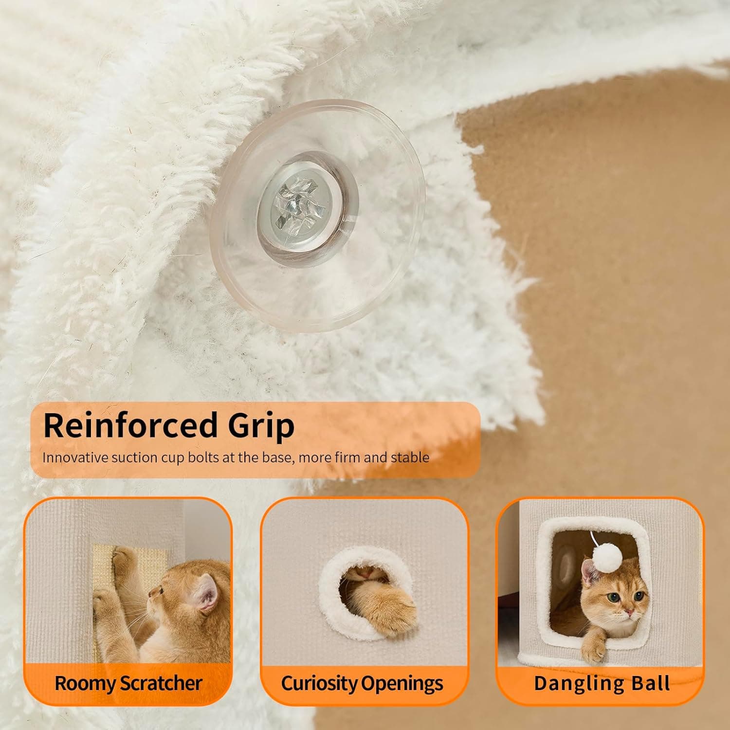 Cat Beds for Indoor Cats, Cat House 2-Story, Cat Condo with Stable Frame and Large Scratch Pad, 24'' Durable Cat Cube Playhouse with Dangling Balls, Perfect for Multiple Pets White 2-Tier Regular - Image 6