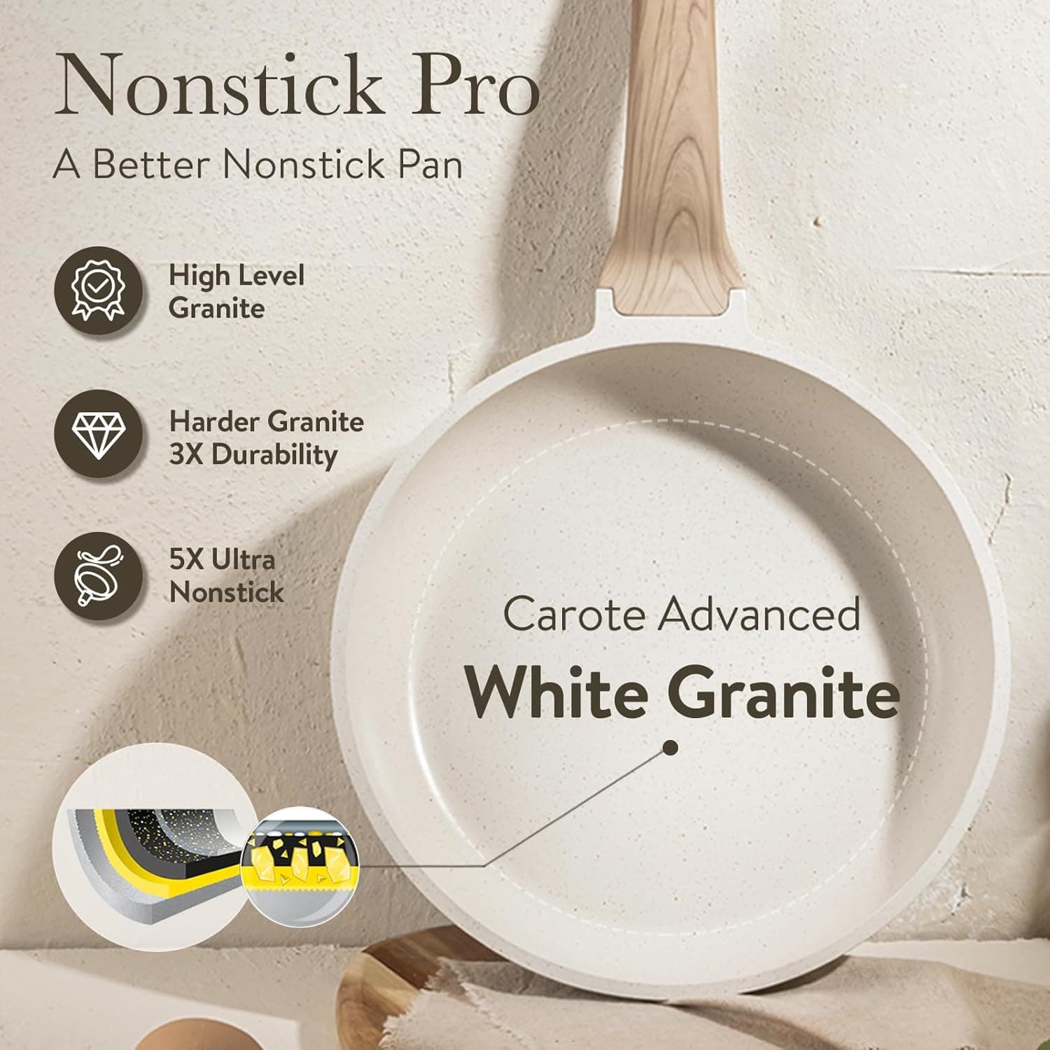 CAROTE 14 Pcs Pots and Pans Set Nonstick,Cookware Set Kitchen Cooking Set with Utensil and Pan Protectors Cream White 14 Piece - Image 9