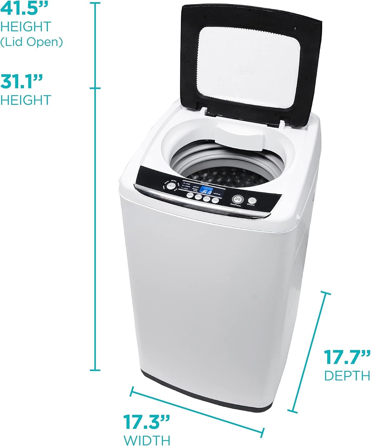 BLACK+DECKER 0.9 Cu. Ft. Portable Washer, 6.6 lb. Capacity Washing Machine for Homes & Apartments, 5 Wash Cycles, Quick Connect Sink Adapter and Drain Hose Included, Transparent Lid, BPWM09W, White - Image 8