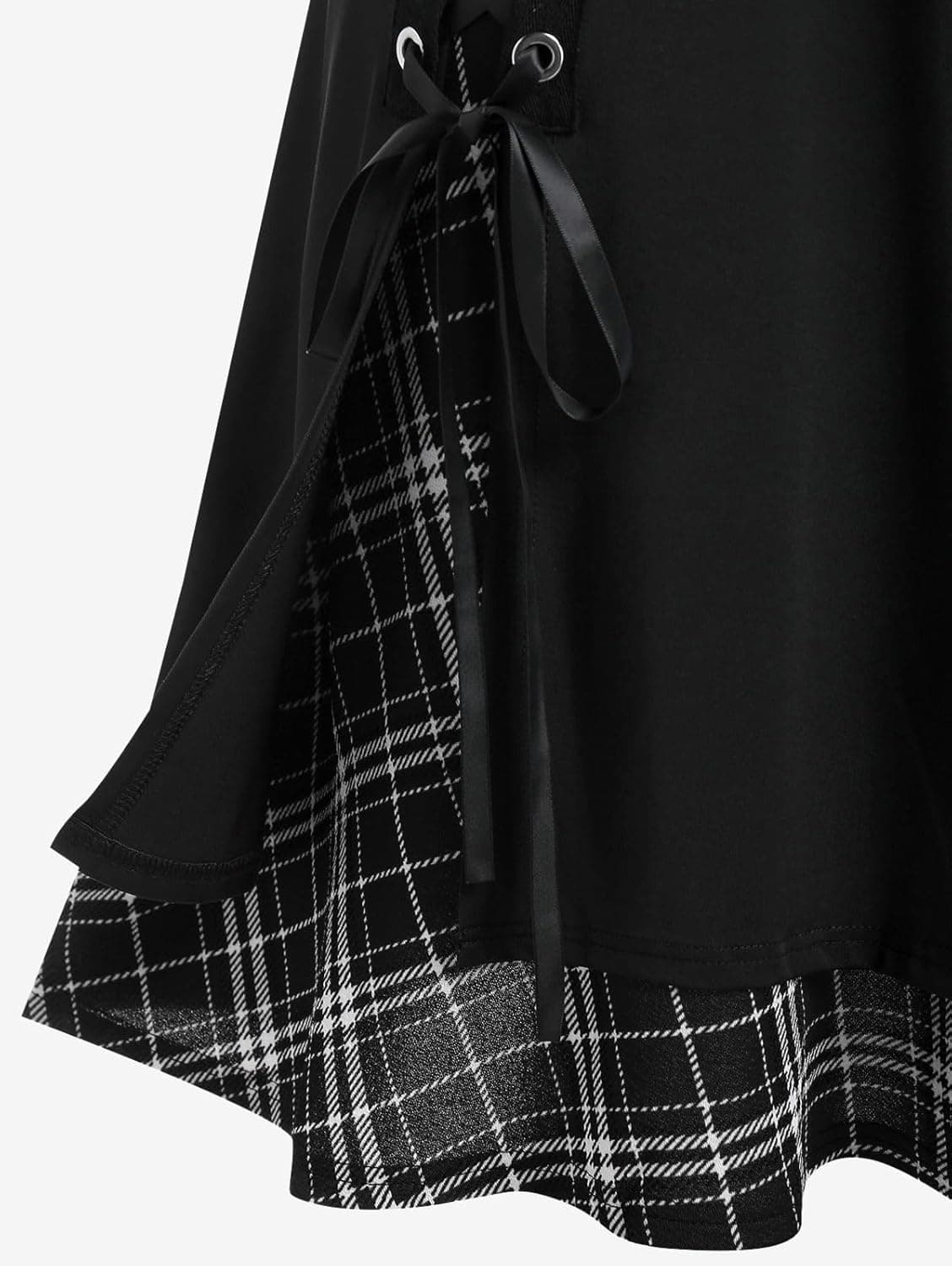 ROSE GAL Women's Plus Size Mini A-Line Gothic Skirt Casual Plain Chain Detail High Waisted Short Stitching Plaid Pleated Black 1X - Image 6