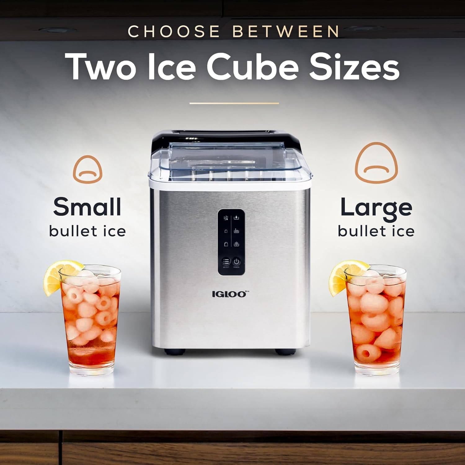 Igloo Automatic Ice Maker, Self-Cleaning, Countertop Size, 26 lbs in 24 Hours, 9 Large or Small Ice Cubes in 7 Minutes, LED Control Panel, Scoop Included, Great for Water Bottles, Stainless Steel Stainless Steel 26 Lb Pro - Image 5