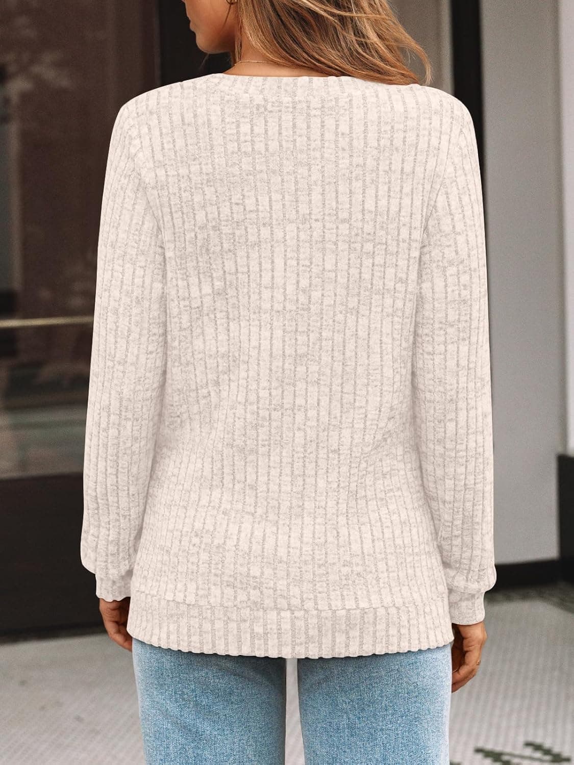 AUTOMET Womens V Neck Long Sleeve Shirt Fall Fashion Tops Tunic Dressy Casual Sweater Clothes Cute Trendy Work Outfits 2025 Apricot Large - Image 5