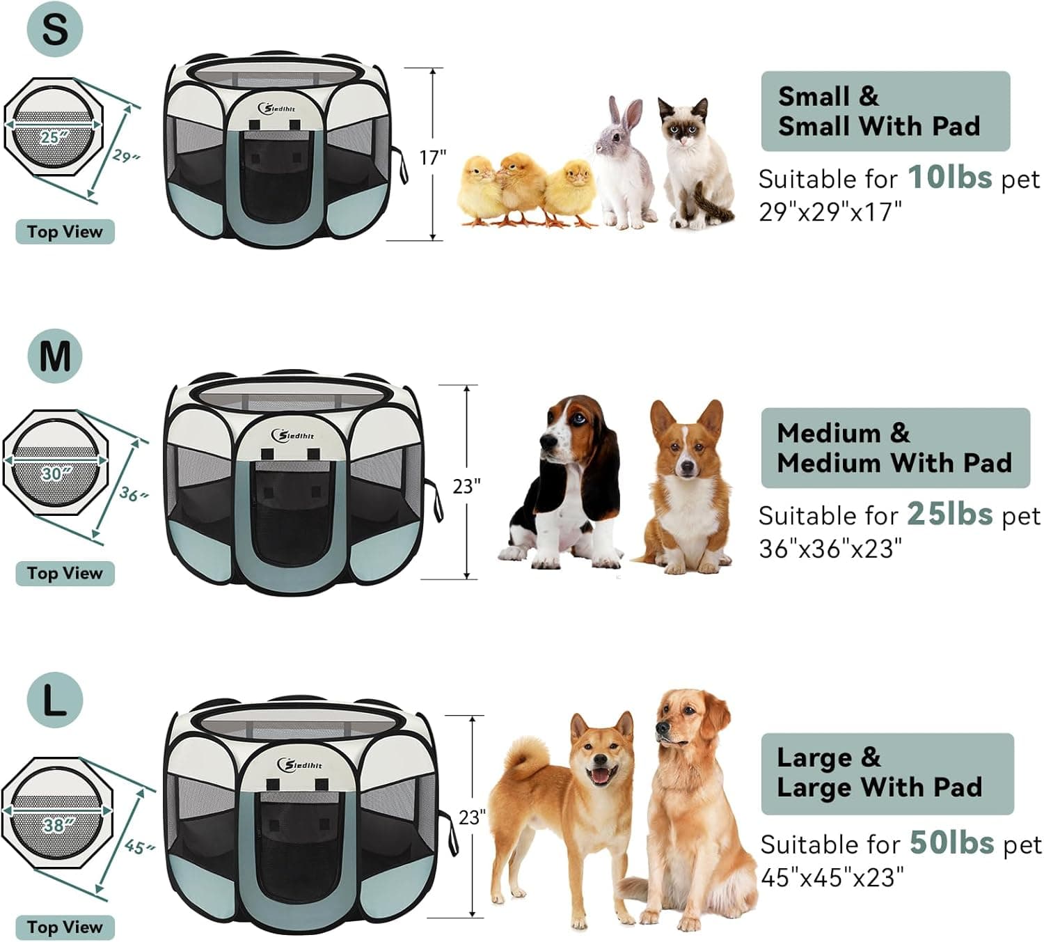 Dog Cat Playpen, Puppy Pet Playpen Indoor for Small Dogs Tent Crates Cage Outdoor, Portable Pop Up Dog Kennel Playpen with Carrying Case for Dogs/Cats/Rabbits, Removable Zipper Top, Grey Grey Small (29" x 29" x 17") - Image 3