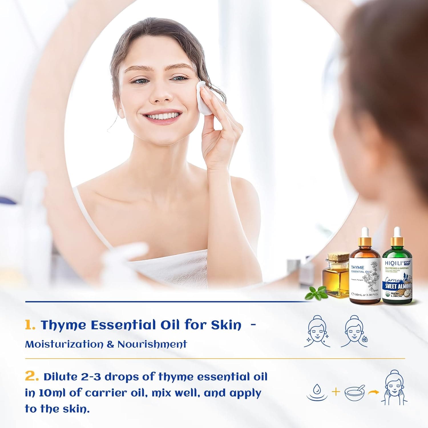 HIQILI 3.38 Fl Oz Thyme Essential Oil, 100% Pure Undiluted for Hair, Skin, Diffuser, Aromatherapy, Includes 10ML Travel Bottle - 100ML Thyme 3.38 Fl Oz (Pack of 1) - Image 3