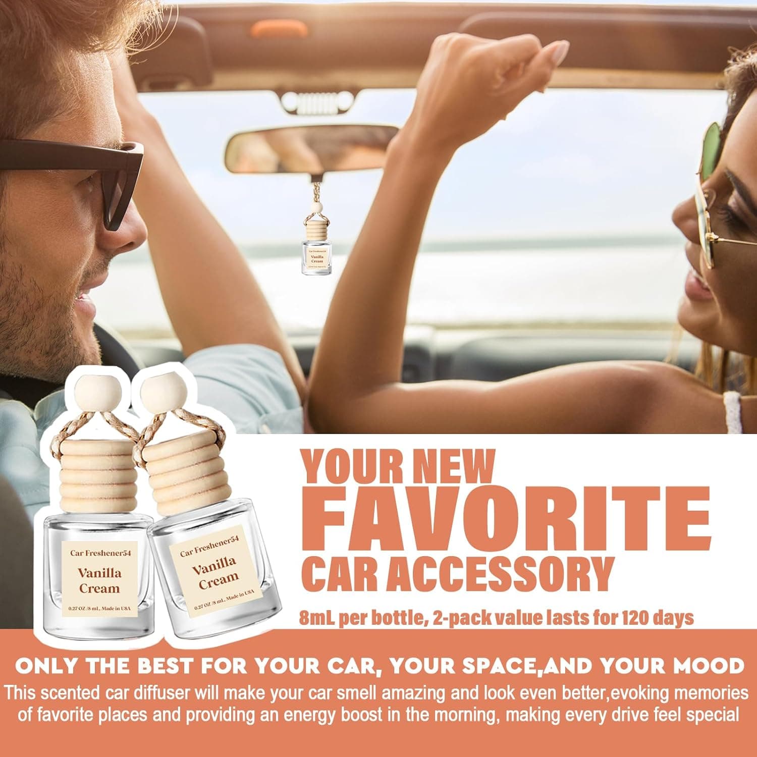 HoogaLife Car Air Freshener Diffuser 2 Pack Hanging Air Freshener Diffuser - Vanilla Cream Fragrance Oil Air D iffuser for Car, 45+ days Long Lasting Fragrance Made in USA C ar Air Fresheners (V54) - Image 5