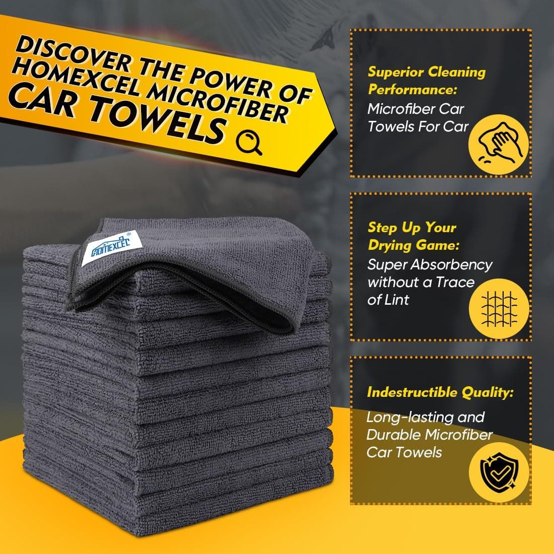 HOMEXCEL Microfiber Cleaning Cloth 12 Pack, 12.5 x 12.5 inch Microfiber Towels for Cars, Ultra Absorbent Washing Cloth, Lint Free Streak Free Cleaning Rags for Car, Kitchen, and Window (Grey) Grey 12.5 x 12.5 Inch 12 - Image 2