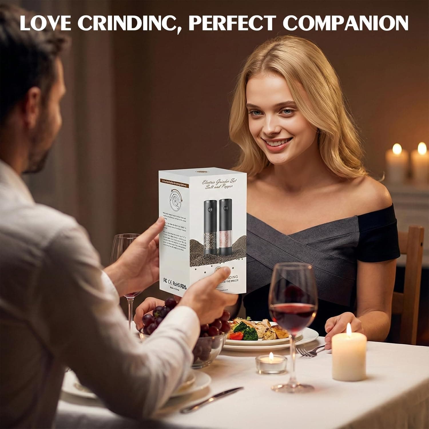 Juego de Molinillos de Sal y Pimienta Eléctricos Automáticos Molinillos de Pimienta a Batería Ajustables en Grosor Capacidad Mayor Mejorada con Led Electrodomésticos para el Hogar y la Cocina Regalos de Cumpleaños para Mujeres Mamá Negro/Negro - Image 7