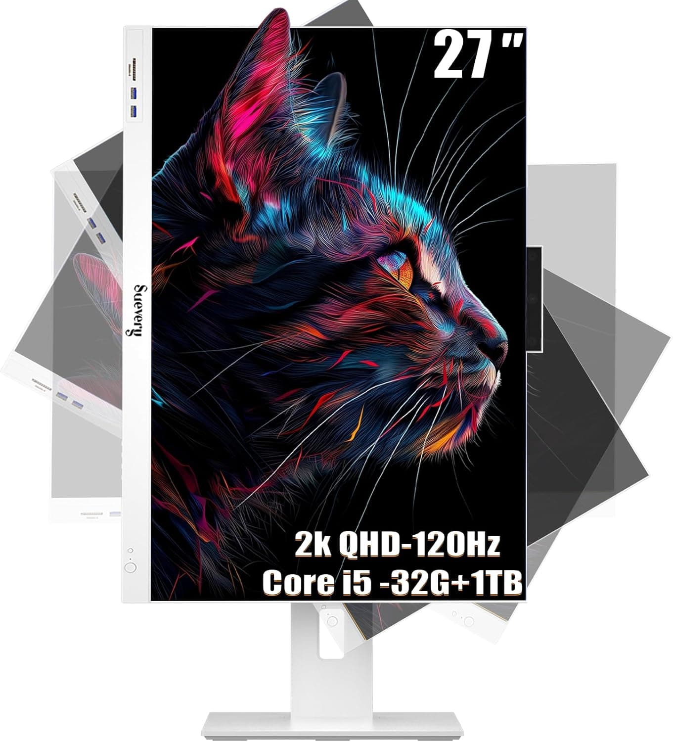 27 Inch 120Hz QHD All-in-One Desktop Computer 1TB SSD for Home &Office,Students & Business 32GB RAM Core I5(6Cores Up to 4.4G) Wi-Fi 6 2K 27" All in One Gaming PC White Not Touchscreen 27Inch-2K-120Hz Core I5 - Image 2