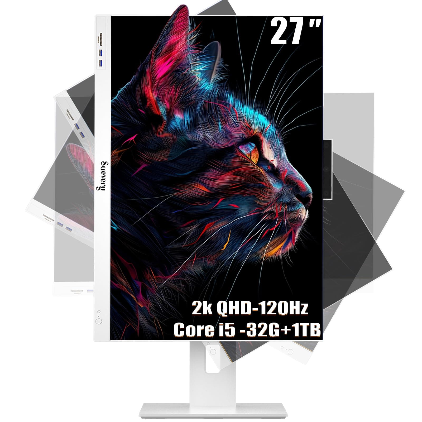 27 Inch 120Hz QHD All-in-One Desktop Computer 1TB SSD for Home &Office,Students & Business 32GB RAM Core I5(6Cores Up to 4.4G) Wi-Fi 6 2K 27" All in One Gaming PC White Not Touchscreen 27Inch-2K-120Hz Core I5