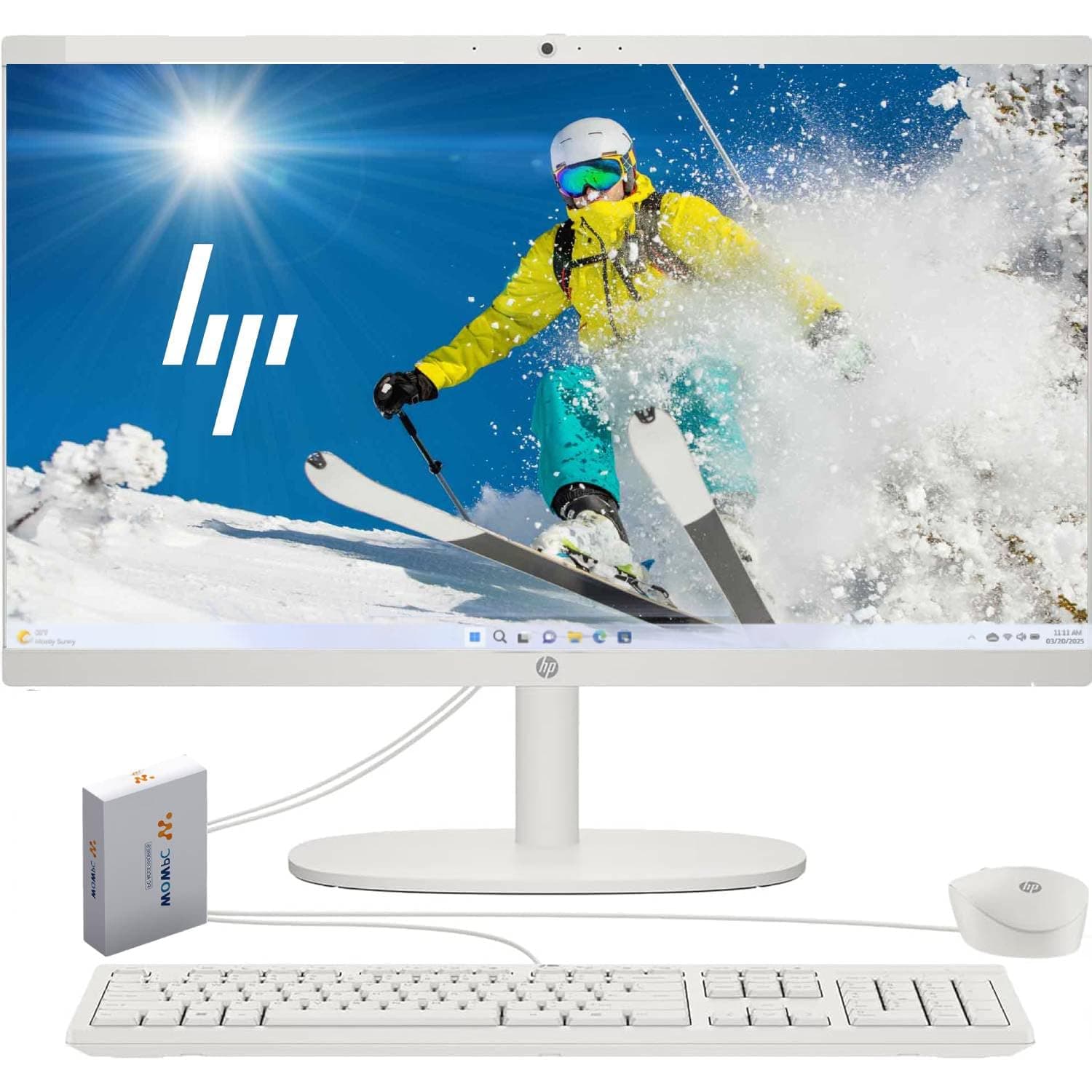 HP 2025 New 22 Inch All-in-One Desktop Computer • 12GB RAM • 256GB PCIe SSD • Intel CPU • Ultra-Quiet Design • Microsoft Office Trial • Wi-Fi 6 • White KB & Mouse • WOWPC Recovery USB • Windows 11 12GB RAM | 256GB SSD