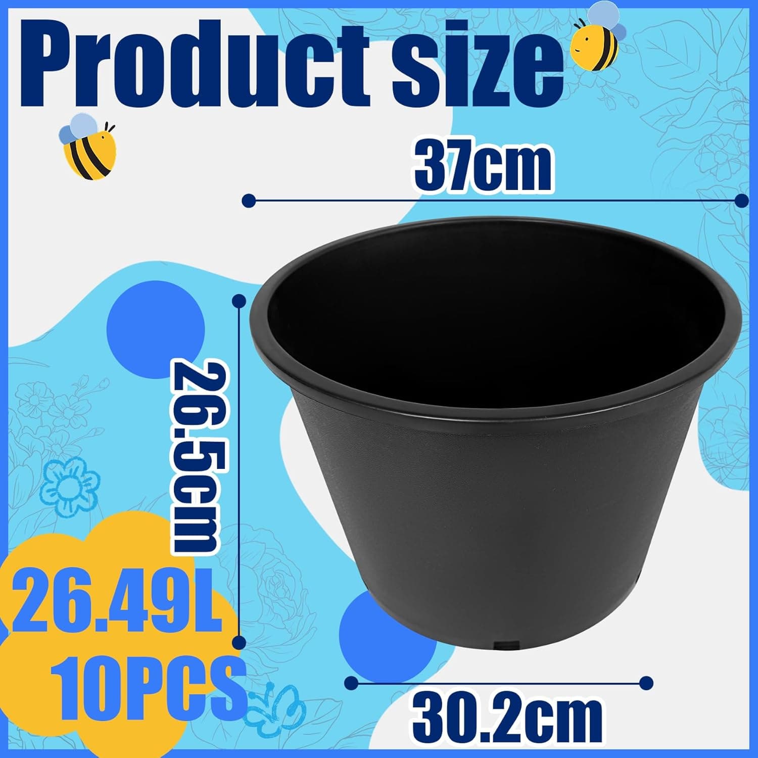 10Pcs 7 Gallon 14 inch Plant Nursery Pot Flower Seedling Injection Molded Container Plastic Garden Planter Pots with Drainage Holes Suitable for Vegetables Flowers Plants Black - Image 3