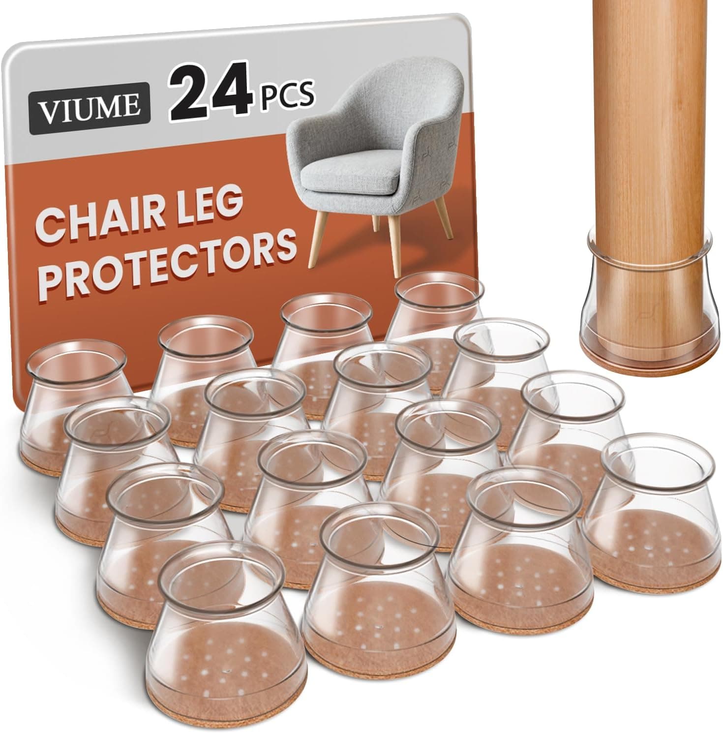 24 Pcs Chair Leg Floor Protectors for Hardwood Floors Silicone Covers Felt Pads Furniture Leg Caps Anti-Scratch Reduce Noise Fit (1-5/16" to 2") Universal L Clear-24pcs - Image 2