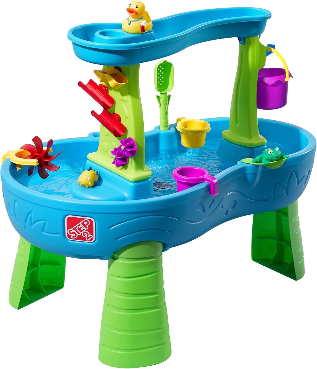 Step2 Rain Showers Splash Pond Water Table, Kids Water and Sand Activity Sensory Playset, Summer Outdoor Toys, 13 Piece Water Toy Accessories, For Toddlers 1.5+ Years Old, Blue & Green - Image 2