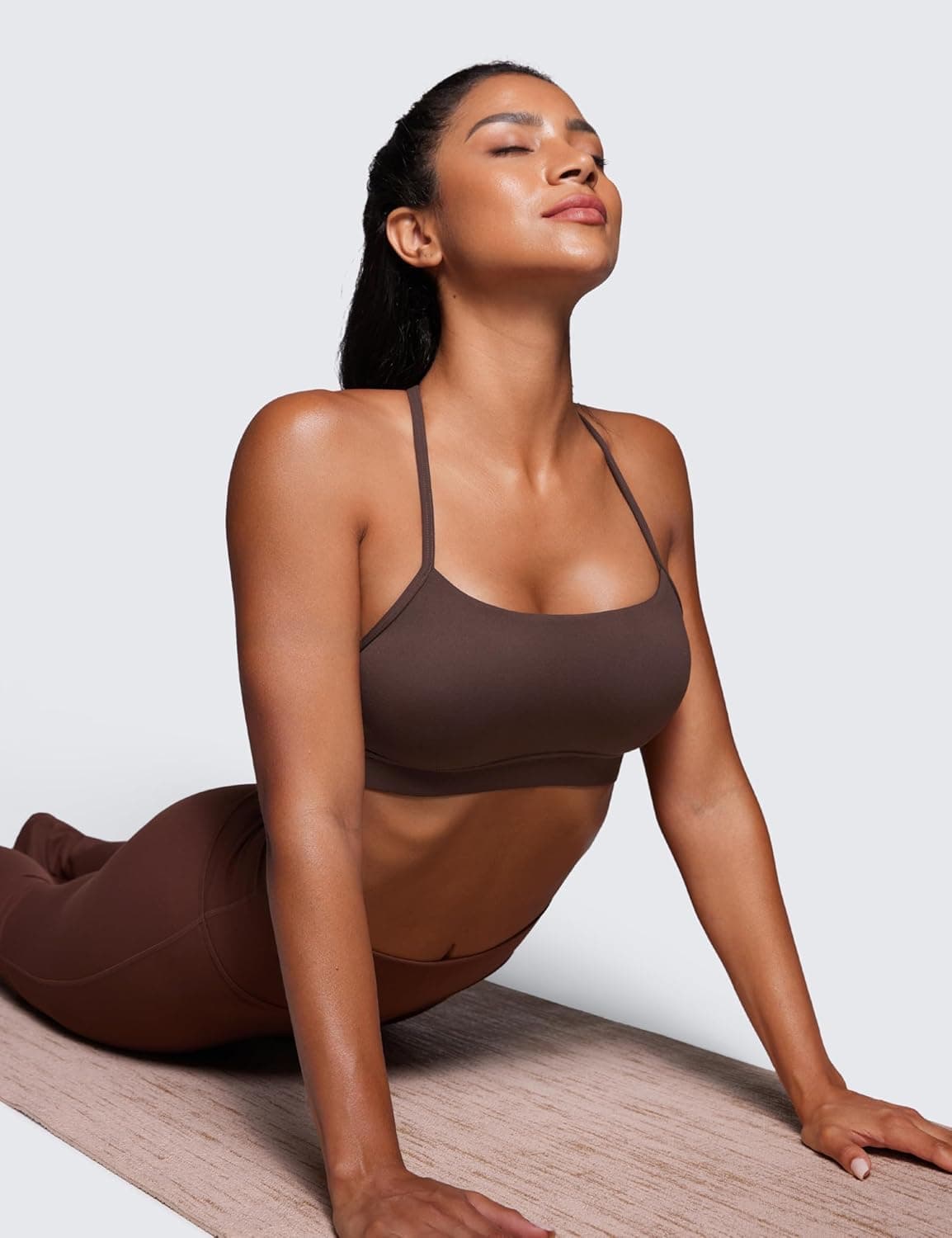 CRZ YOGA Womens Butterluxe Y Back Sports Bra - Padded Racerback Low Impact Spaghetti Thin Strap Workout Yoga Top Small Hot Fudge Brown - Image 4