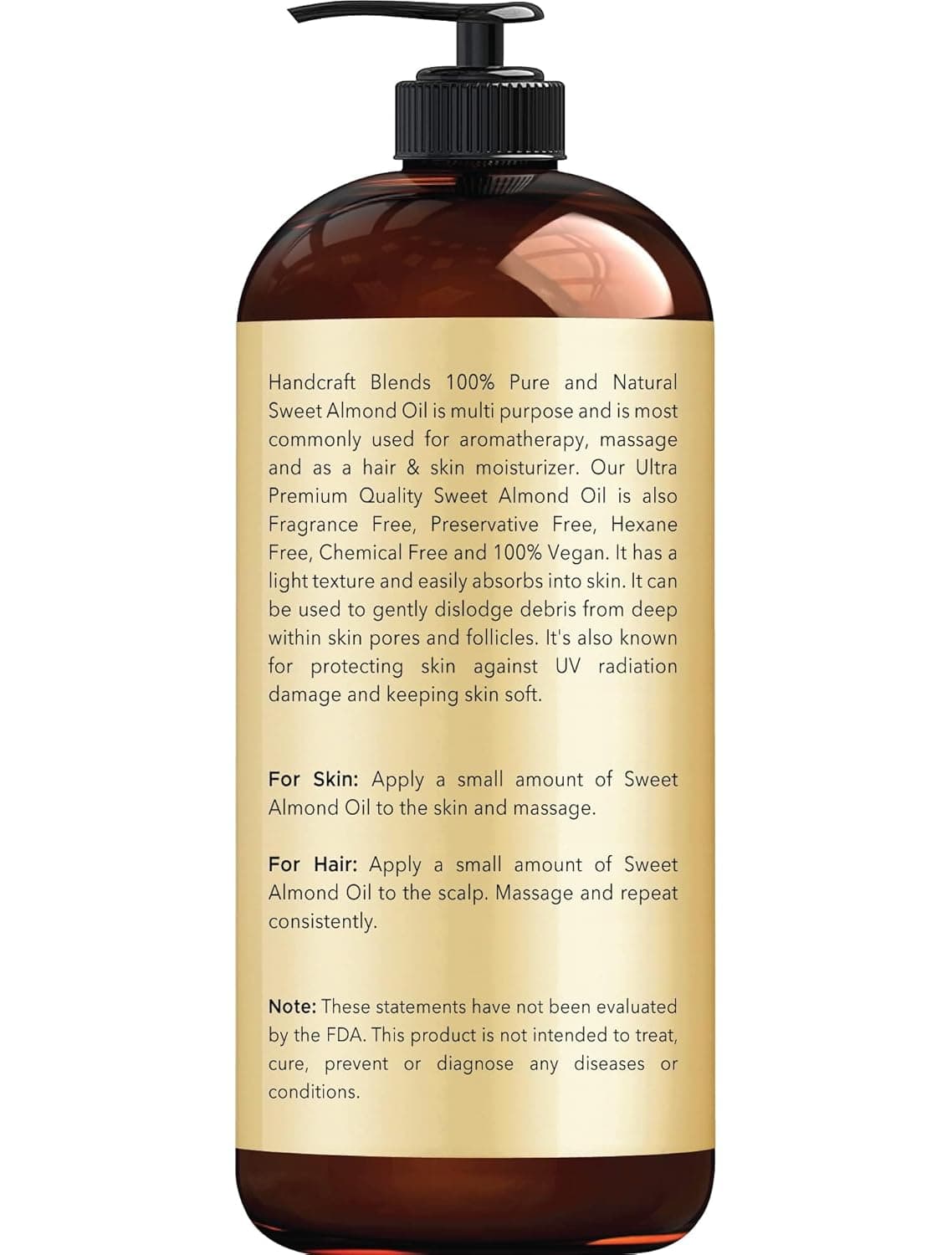 Handcraft Blends Sweet Almond Oil - 16 Fl Oz - 100% Pure and Natural - Premium Grade Carrier Oil for Skin and Hair - Hair and Body - Massage - Hexane-Free Sweet Almond 16 Fl Oz (Pack of 1) - Image 3