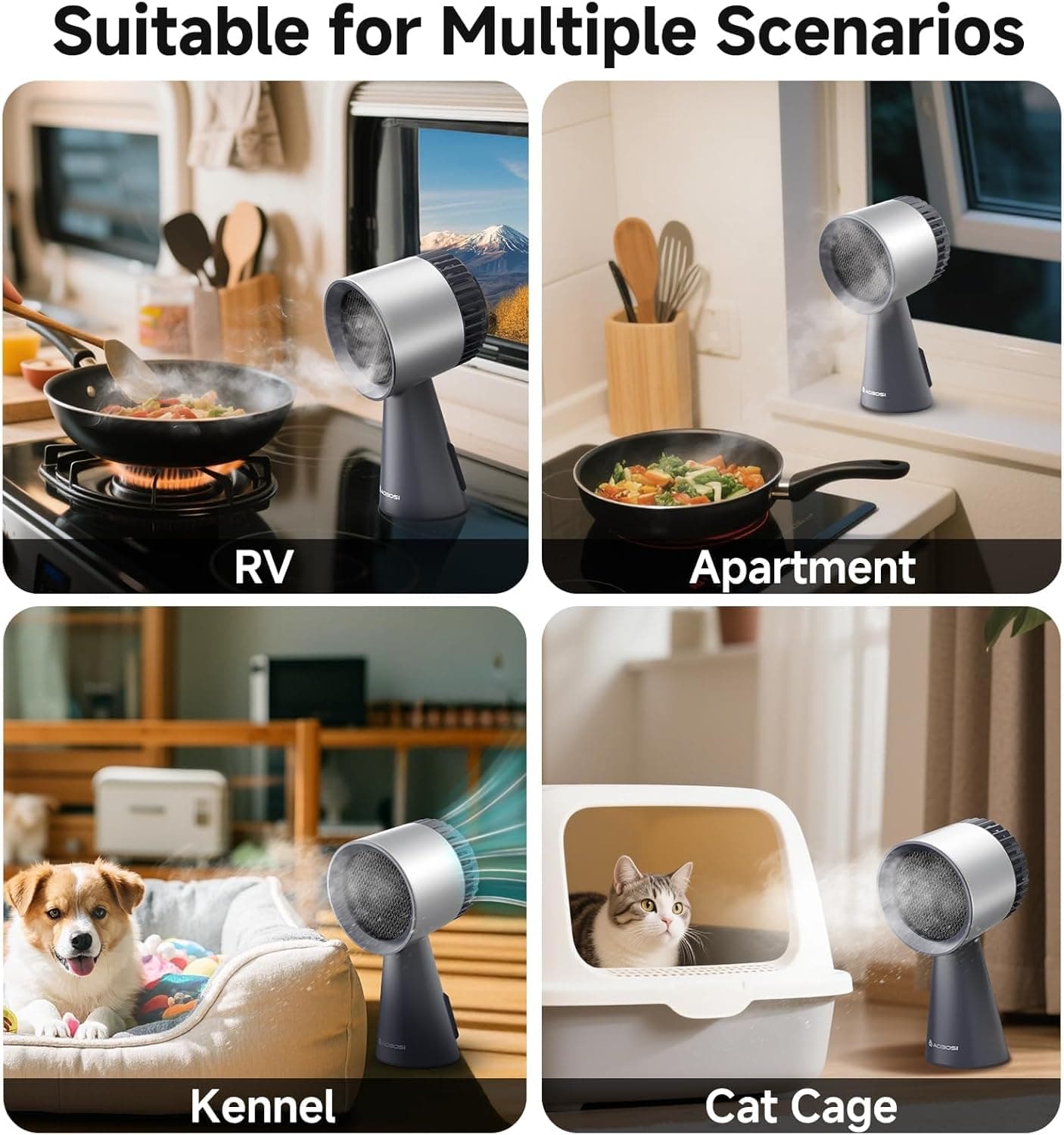 AAOBOSI Campana Extractora Portátil, Campana de Mesa con Mayor Calibre, Ventilador de Cocina de 3 Velocidades, Bajo Ruido, Taza de Recolección de Aceite, 10 Filtros de Aire y Aceite, Campana de Cocina Portátil para Interior y Exterior, RV 300CFM Gris - Image 8