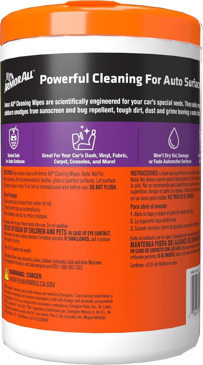 Armor All Car Cleaning Wipes, Wipes for Car Interior and Car Exterior, 90 Wipes Each 1 Count (Pack of 1) - Image 8