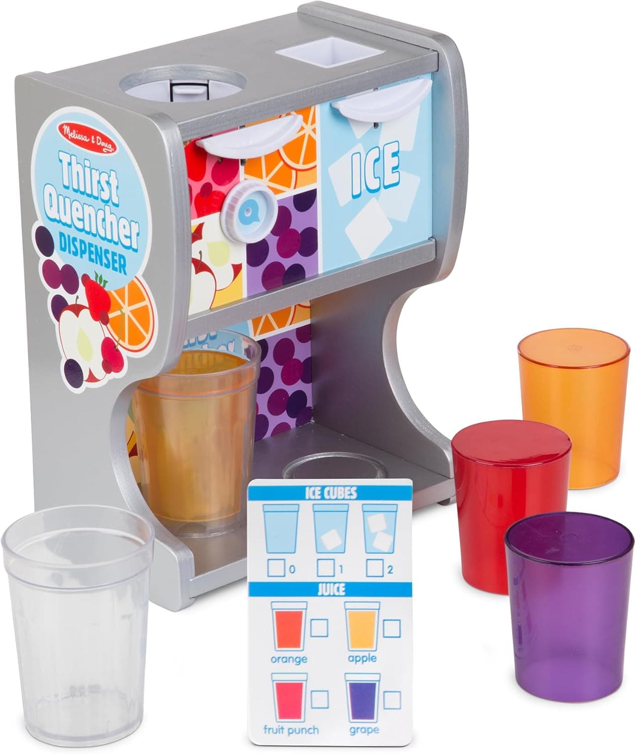 Melissa & Doug Thirst Quencher Wooden Drink Dispenser with Juice Inserts, Ice Cubes & Play Kitchen Accessories, Preschool Learning Toys for Girls & Boys 3+ - FSC Certified - Image 5
