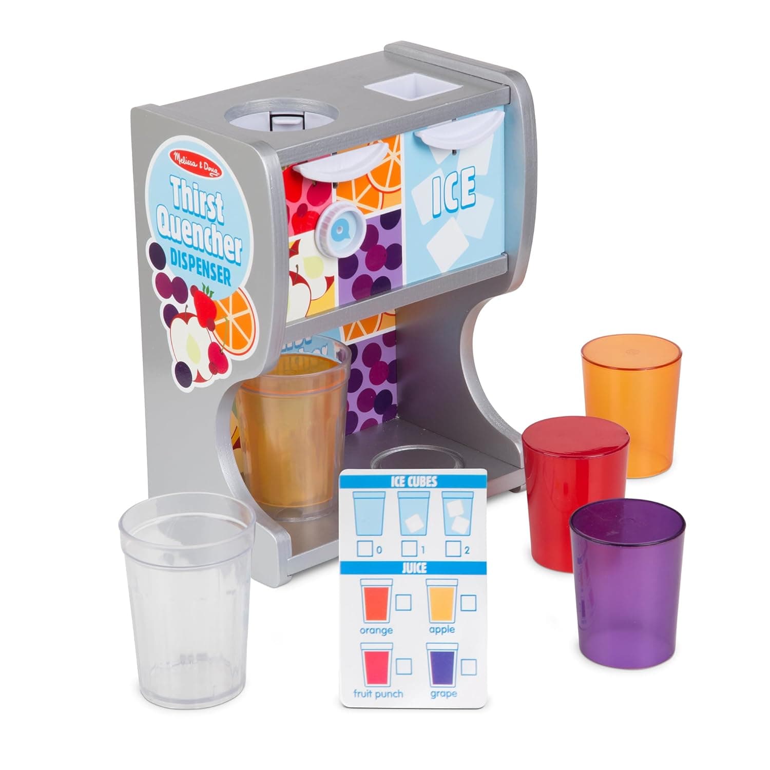 Melissa & Doug Thirst Quencher Wooden Drink Dispenser with Juice Inserts, Ice Cubes & Play Kitchen Accessories, Preschool Learning Toys for Girls & Boys 3+ - FSC Certified - Image 6