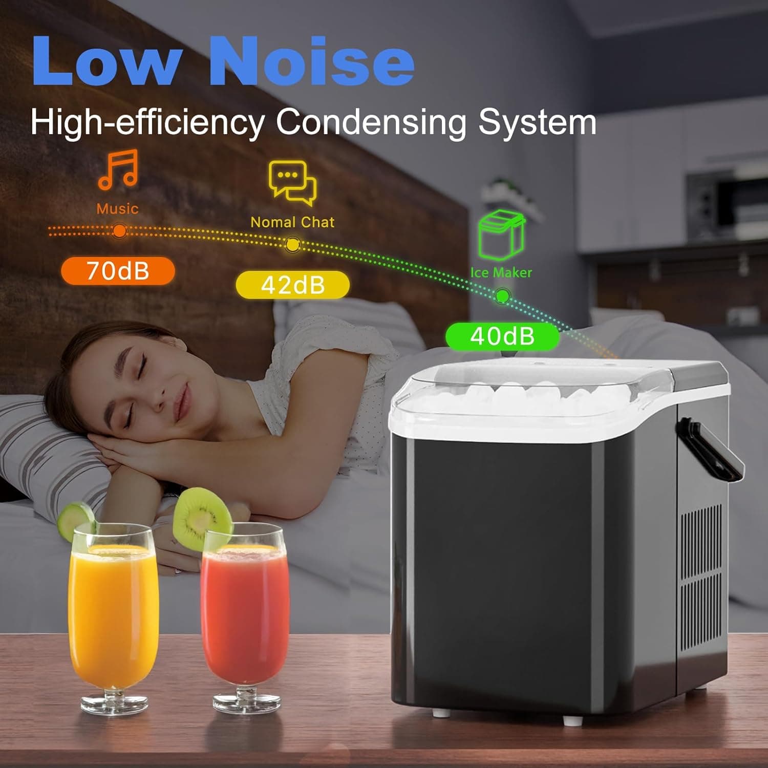 NEWBULIG Ice Makers Countertop with Handle, Portable Ice Machine, 9 Bullet Cubes in 6 Mins, 26lbs in 24Hrs, Auto-Cleaning, with Basket and Scoop, for Home, Kitchen, RV, Camping, Black Black Handle 12.5"*11.6"*8.8" - Image 7