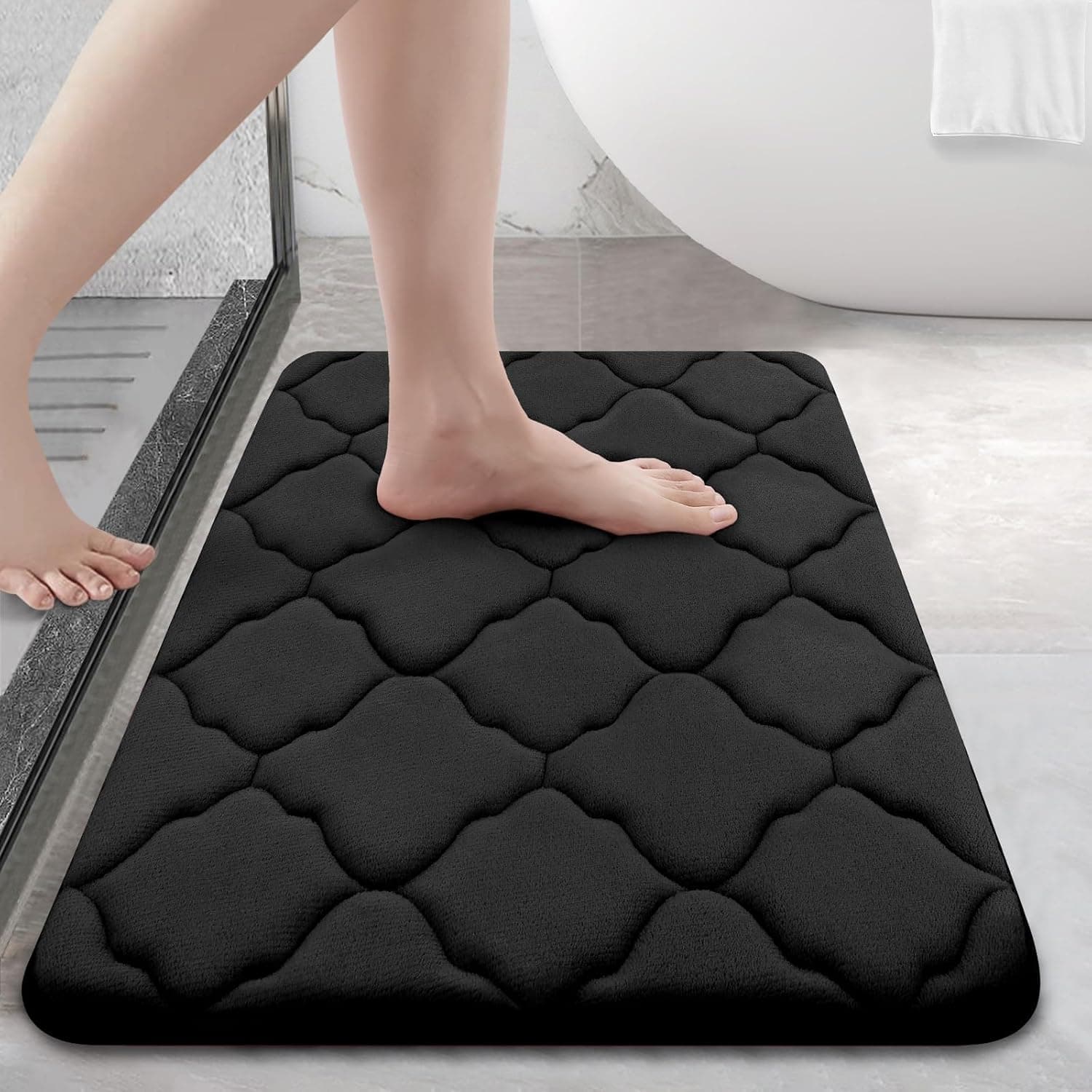 OLANLY Memory Foam Bath Mat Rug 24x16, Ultra Soft and Absorbent Bathroom Rugs, Non-Slip, Comfortable, Machine Washable Bath Carpet for Bathroom Floor, Tub, Shower and Home Decor Accessories, Black 24" x 16" Black - Image 2
