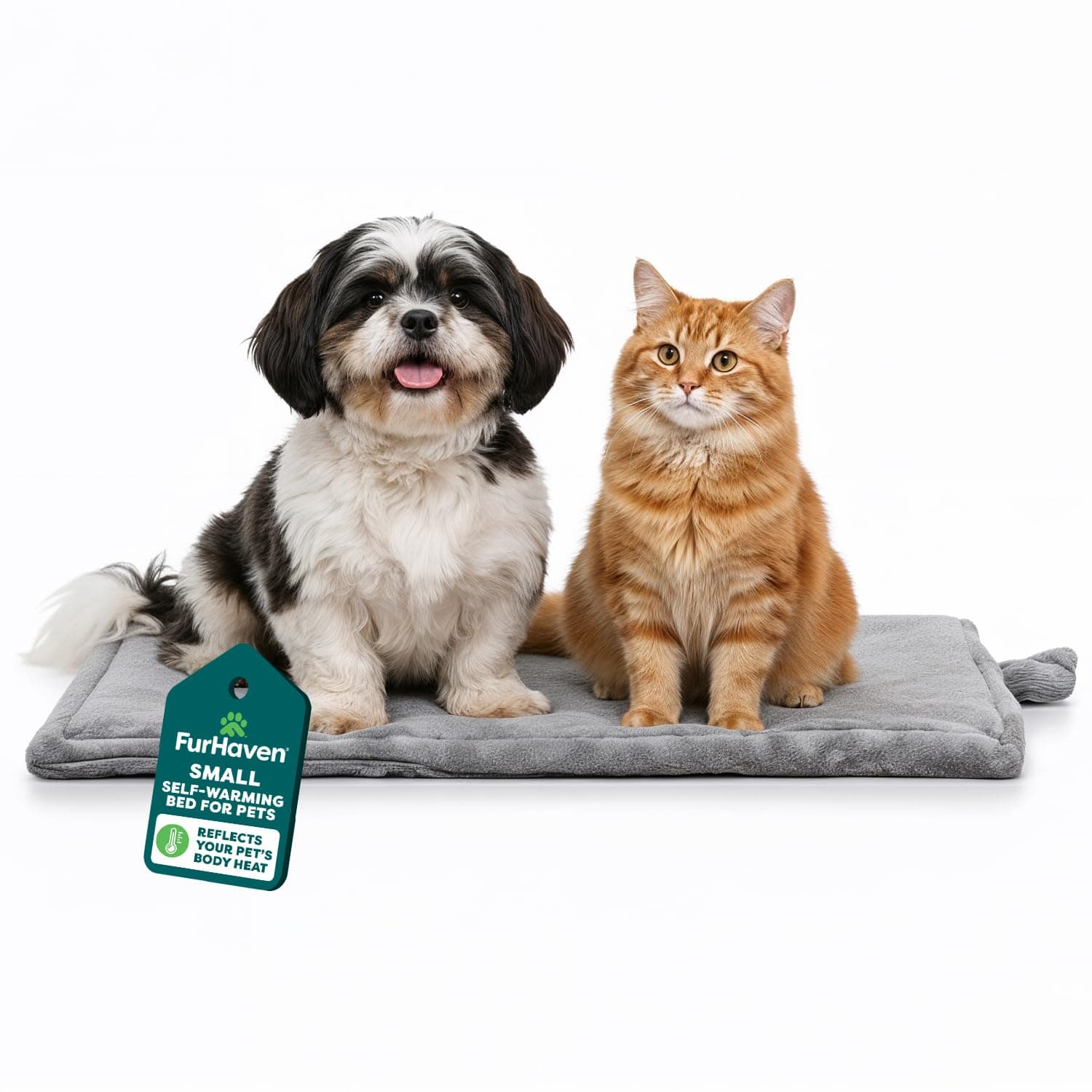 FurHaven ThermaNAP Self Warming Cat Mat, Dog Bed for Crates with Self-Warming Technology for Cozy Rest, Fully Machine Washable, Small, Plush Faux Fur, Gray Small - 22"L x 17"W Gray