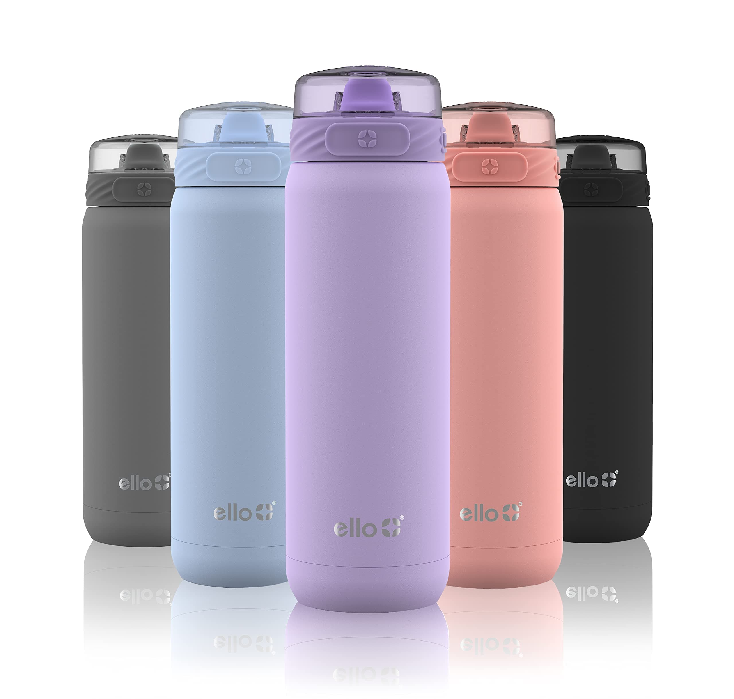 Ello Cooper 22oz Stainless Steel Water Bottle with Straw and Carry Handle, Double Walled and Vacuum Insulated Metal, Leak Proof Locking Lid with Soft Silicone Spout, Reusable, BPA Free, Lilac Lilac 22oz Straw