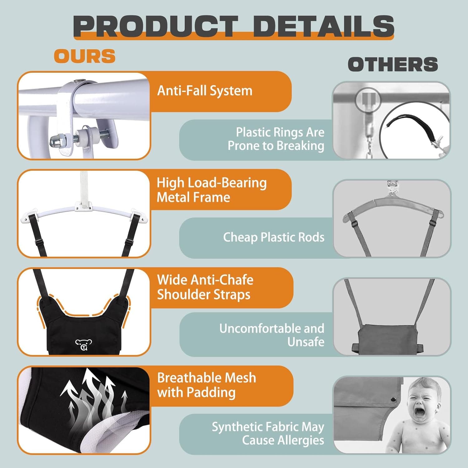 2-in-1 Baby Jumper & Swing - Foldable Stand, Stable Toddler Swing Set for Indoor & Outdoor Use Black - Image 5