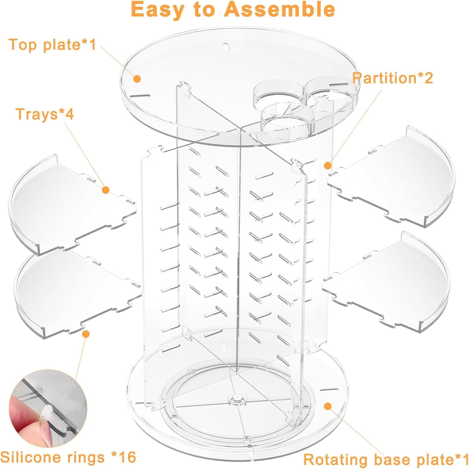 Rotating Makeup Organizer, DIY 8 Adjustable Layers Spinning Skincare Organizer, Cosmetic Display Case with Brush Holder Perfume Tray, Multi-Function Storage Carousel for Vanity Bathroom Countertop Clear - Image 8