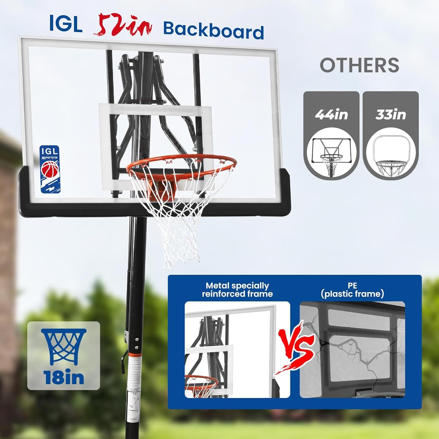 IGL Basketball Hoop Outdoor with 52 Inch Shatterproof Backboard, 10FT Height Portable Basketball Hoop Outdoor, Adjustable Basketball Goal System Black - Image 5