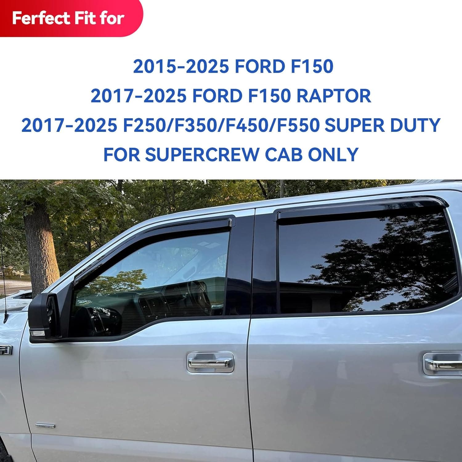 Deflectores de Ventana para Lluvia para Ford F150 SuperCrew 2015-2025, Sombrillas para Lluvia y Sol, Deflectores de Ventilación para 2017-2025 F-150 Raptor F250 F350 F450 F550 Super Duty Crew Cab, para Cabinas de Tamaño Completo 2015-2025 f150 SuperCrew - Image 2