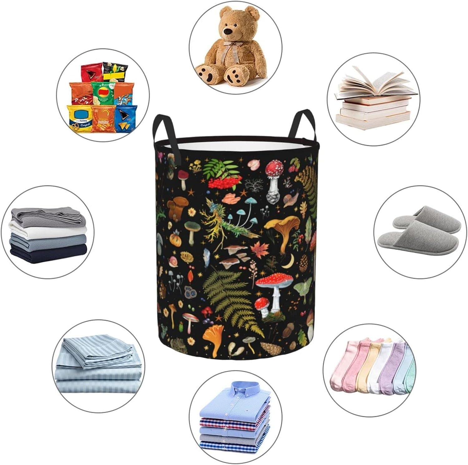 Mushroom Laundry Basket, Mushroom Decor Laundry Bag with Handles-Collapsible Storage Bin Mushroom Decor for Bedroom, Nursery Hamper, Toy Storage, 13.4X16.5IN Mushroom Small - Image 4