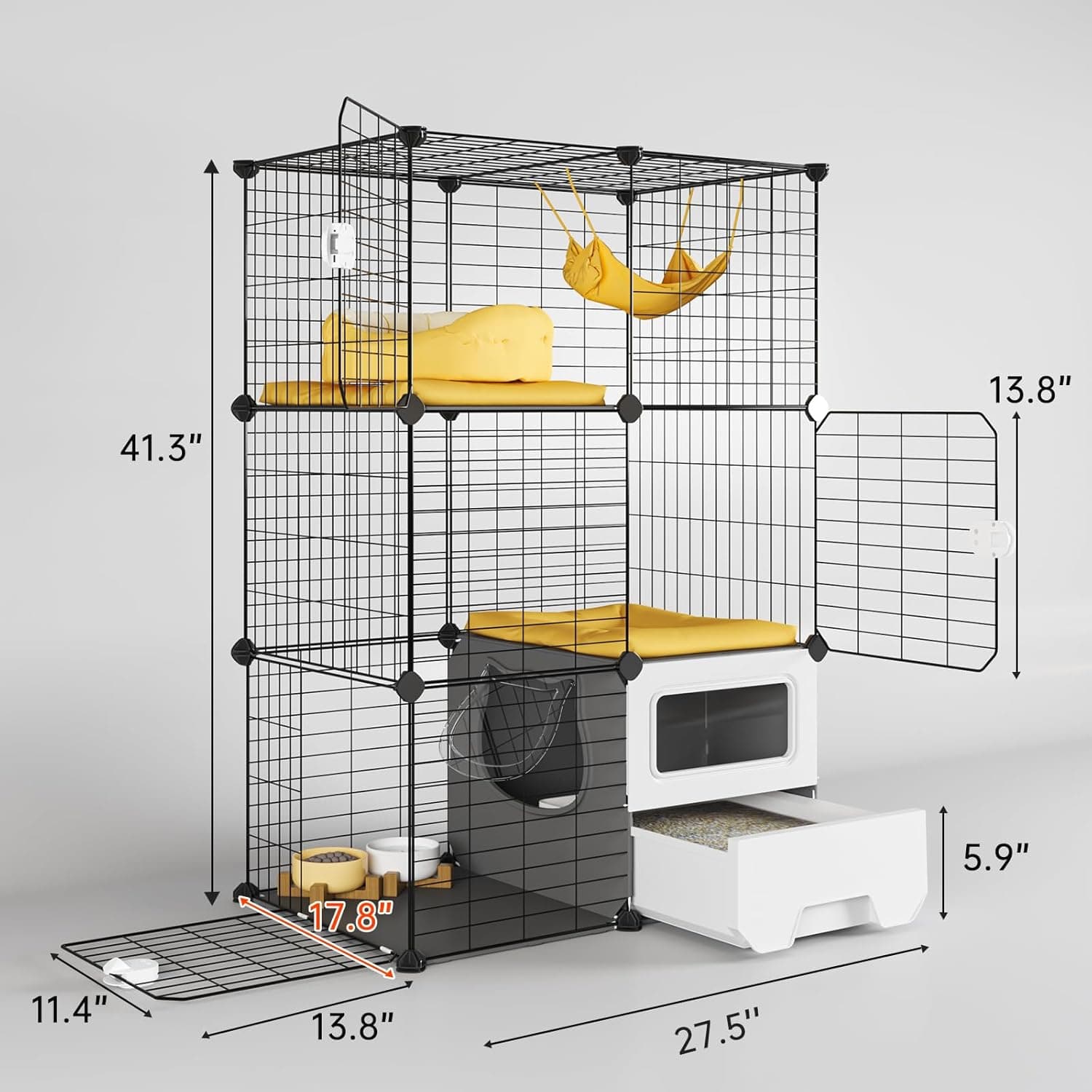 Oneluck Cat Cage Indoor with Litter Box 3-Tier DIY Cat Playpen Detachable Metal Wire Kennel Crate Large Exercise Place Ideal for 1-2 Kitten 28L x 18W x 41H - Image 7