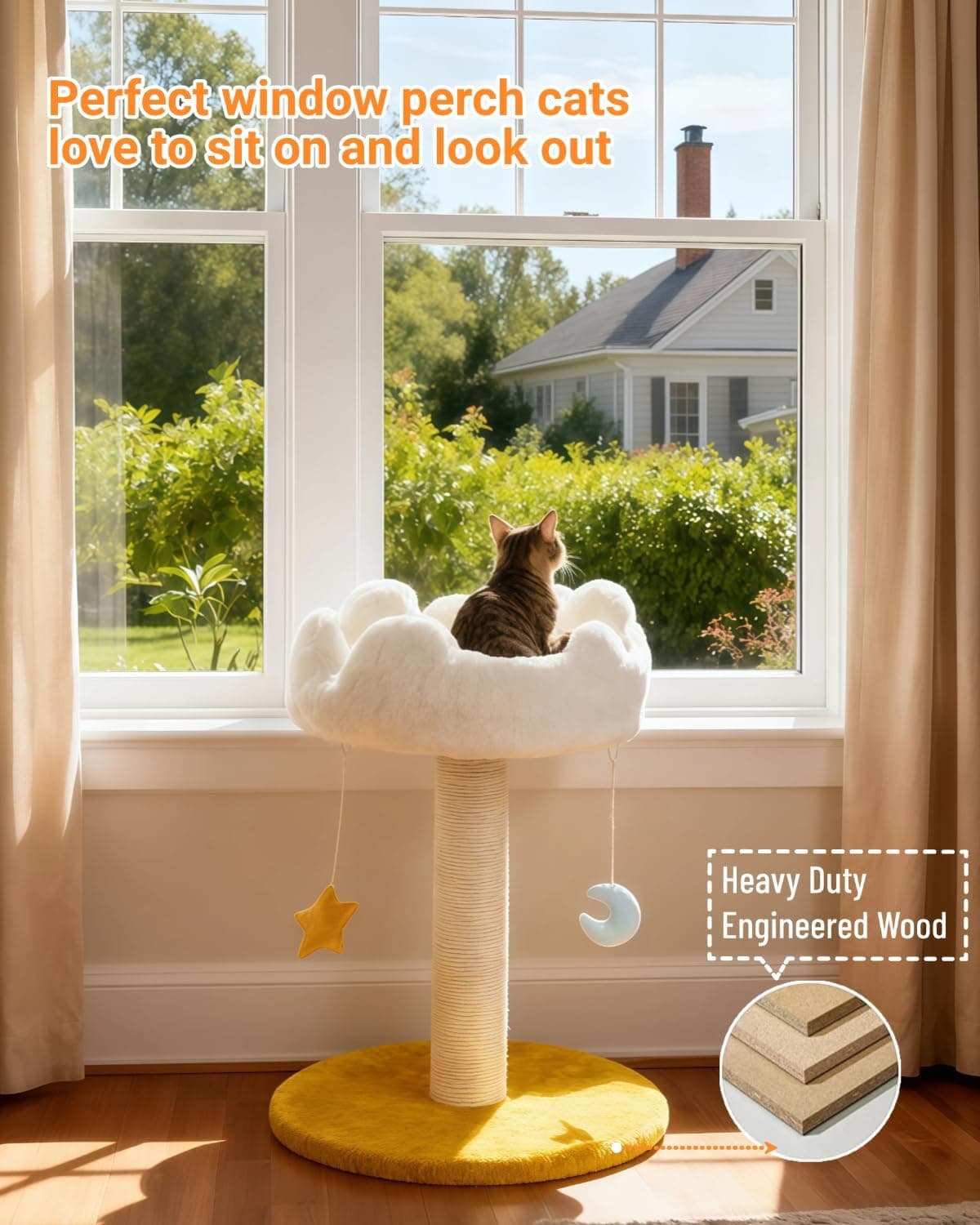 Happi N Pets Cloud Cat Tree, Cat Scratching Post with Bed, Small Cat Tree for Kittens, Cat Scratch Post with Cloud-Shaped Soft Perch & Cute Toys, Removeable Cover, Bonus Catnip 22" - Image 6
