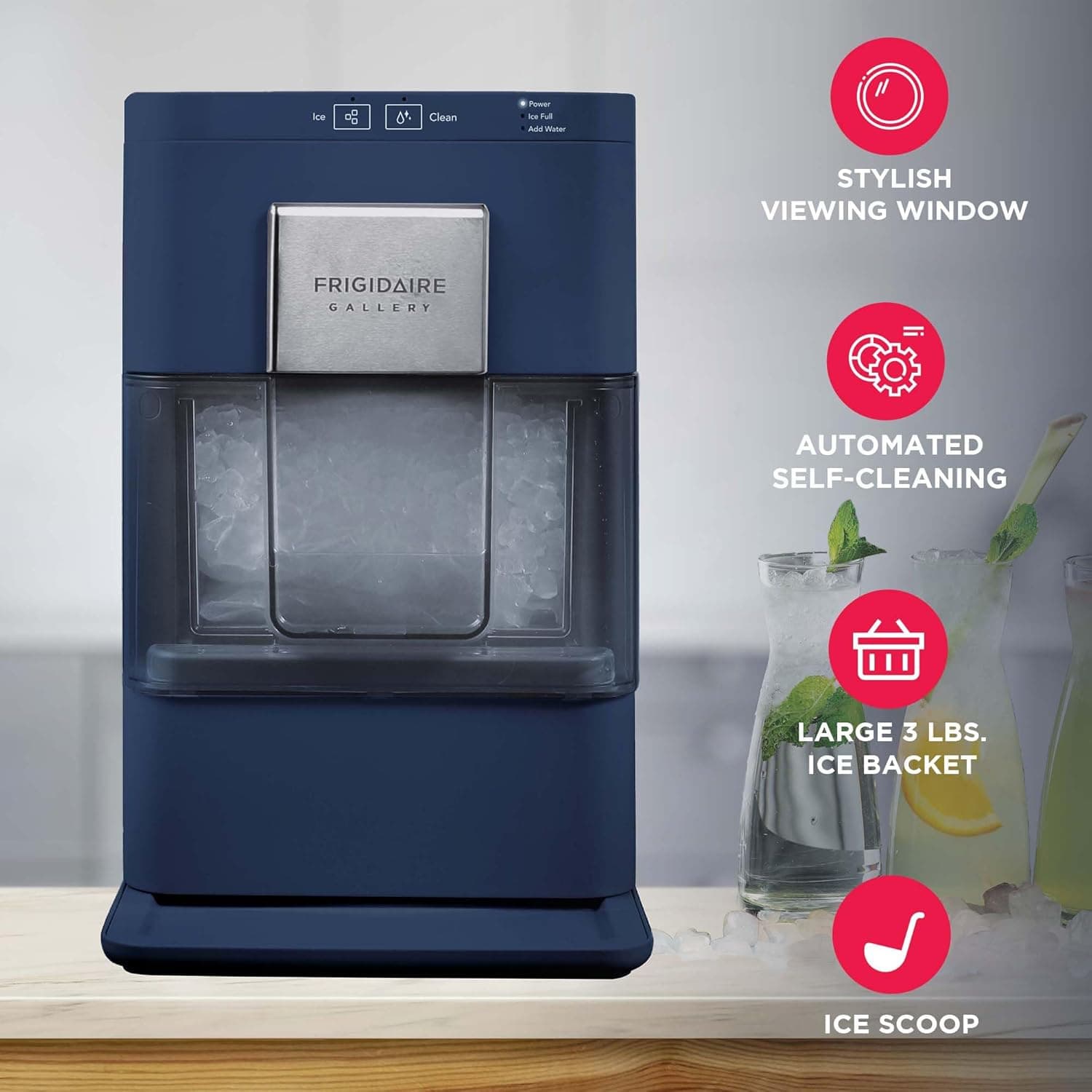 FRIGIDAIRE Gallery EFIC255 Countertop Crunchy Chewable Nugget Ice Maker, 44lbs per Day, Auto Self Cleaning, 2.0 Gen, Navy Navy - Nugget Ice - Image 4