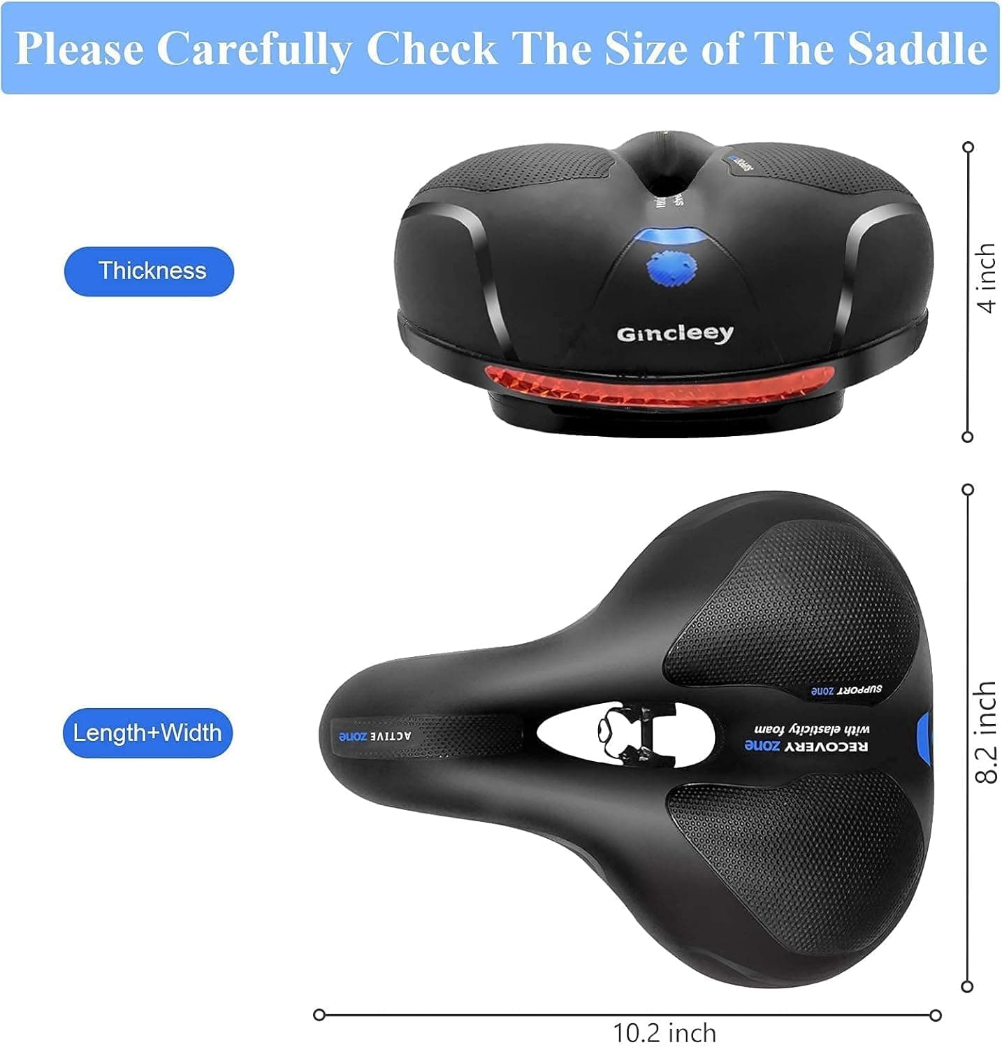 Comfort Bike Seat for Women Men,Wide Bicycle Saddle Replacement Memory Foam Padded Soft Bike Cushion with Dual Shock Absorbing Universal Fit for Indoor/Outdoor Bikes with Reflect A-blue - Image 7