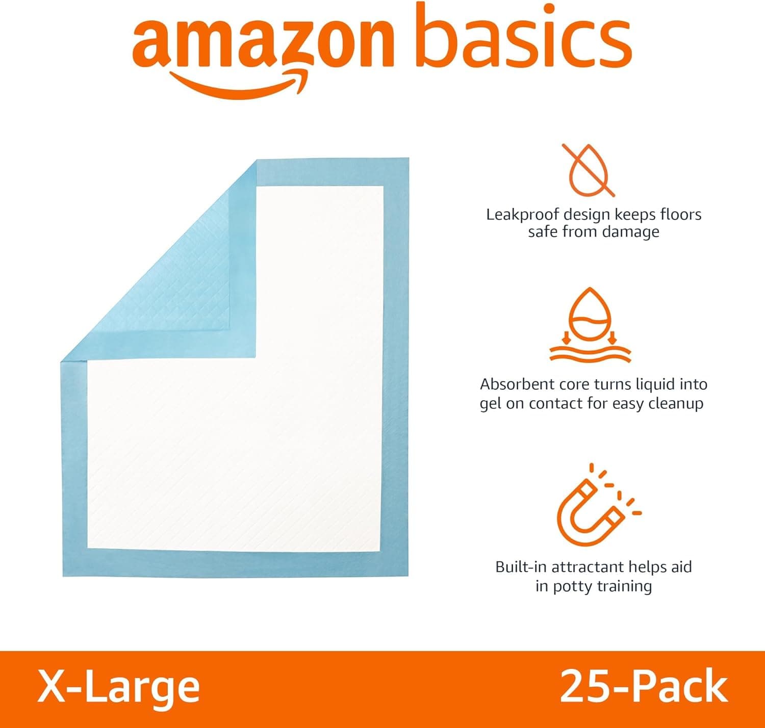 Amazon Basics Dog and Puppy Pee Pads with 5-Layer Leak-Proof Design and Quick-Dry Surface for Potty Training, Heavy Duty Absorbency, X-Large, 28 x 34 Inch - Pack of 25, Blue & White 28 x 34 Inches 25.0 - Image 2