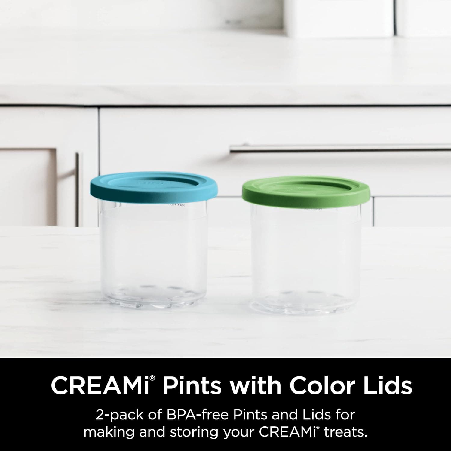 Ninja CREAMi Pints 2 Pack, Compatible with NC299AMZ & NC300s Series CREAMi Ice Cream Makers, Genuine Ninja Pint, BPA-Free & Dishwasher Safe, Color Lids, 1 Pint Each, Clear/Lime/Aqua, XSKPLID2CD - Image 5