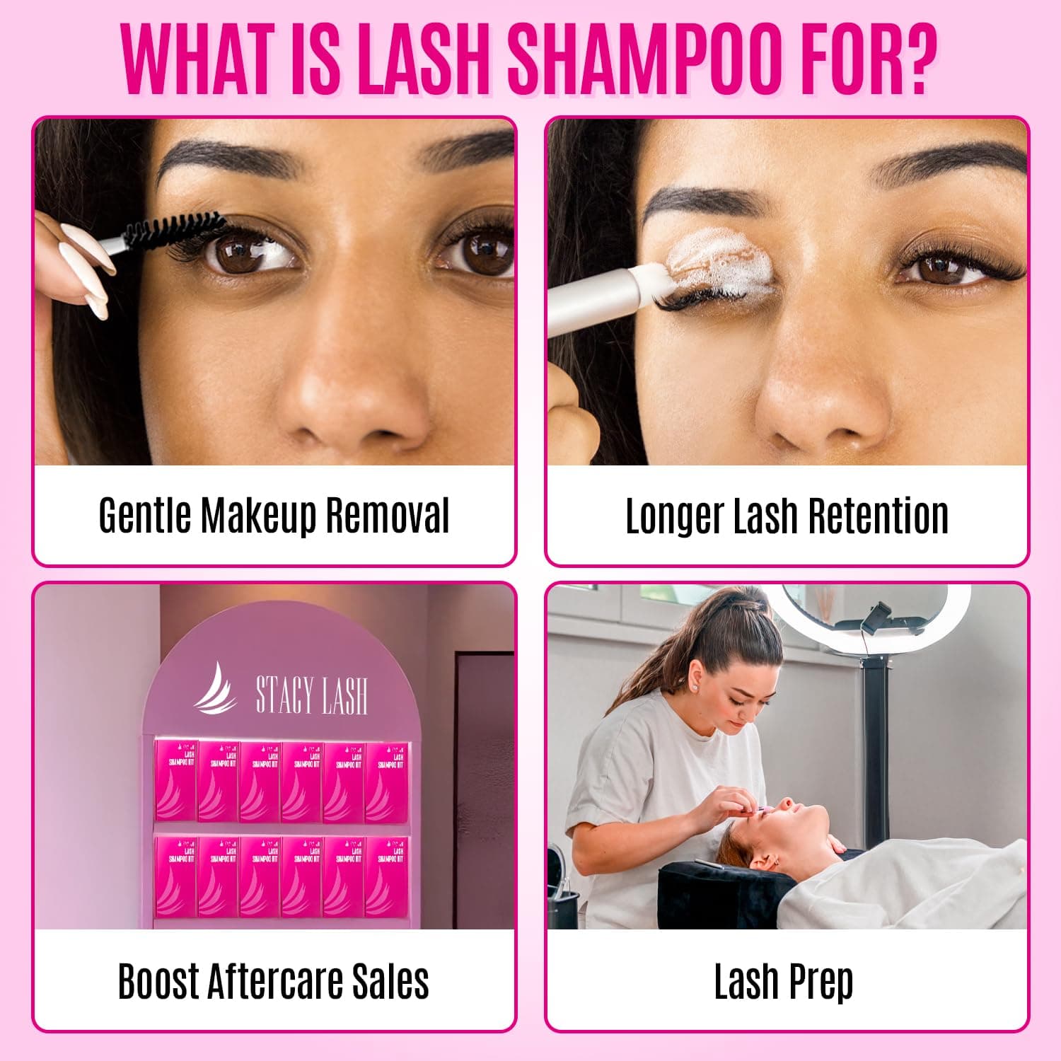 STACY LASH Lash Shampoo Kit Foaming Cleanser with Eye Lash Spoolies & Rinse Bottle & Cleansing Pad & Brush for Eyelash Extensions & Clusters & Natural Eyelashes 1.69 fl oz (50 ml) Lash Shampoo Kit - Image 9