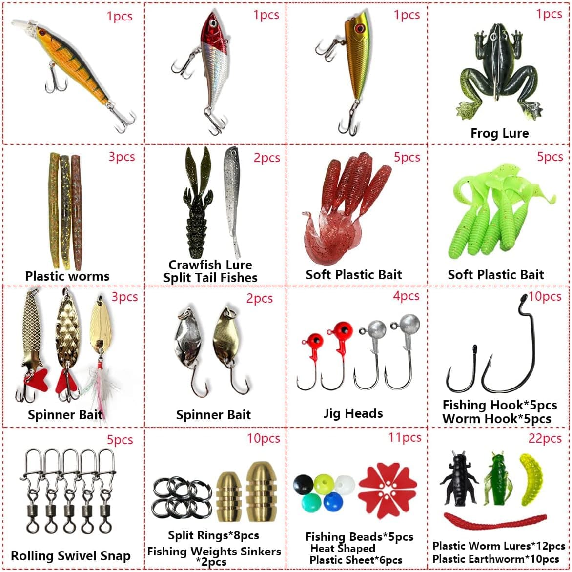 Fishing Lures Kit Set, Baits Tackle Including Crankbaits, Topwater Lures, Spinnerbaits, Worms, Jigs, Hooks, Tackle Box and More Fishing Gear Lures for Bass Trout 87Pcs Fishing Lures Kit - Image 3