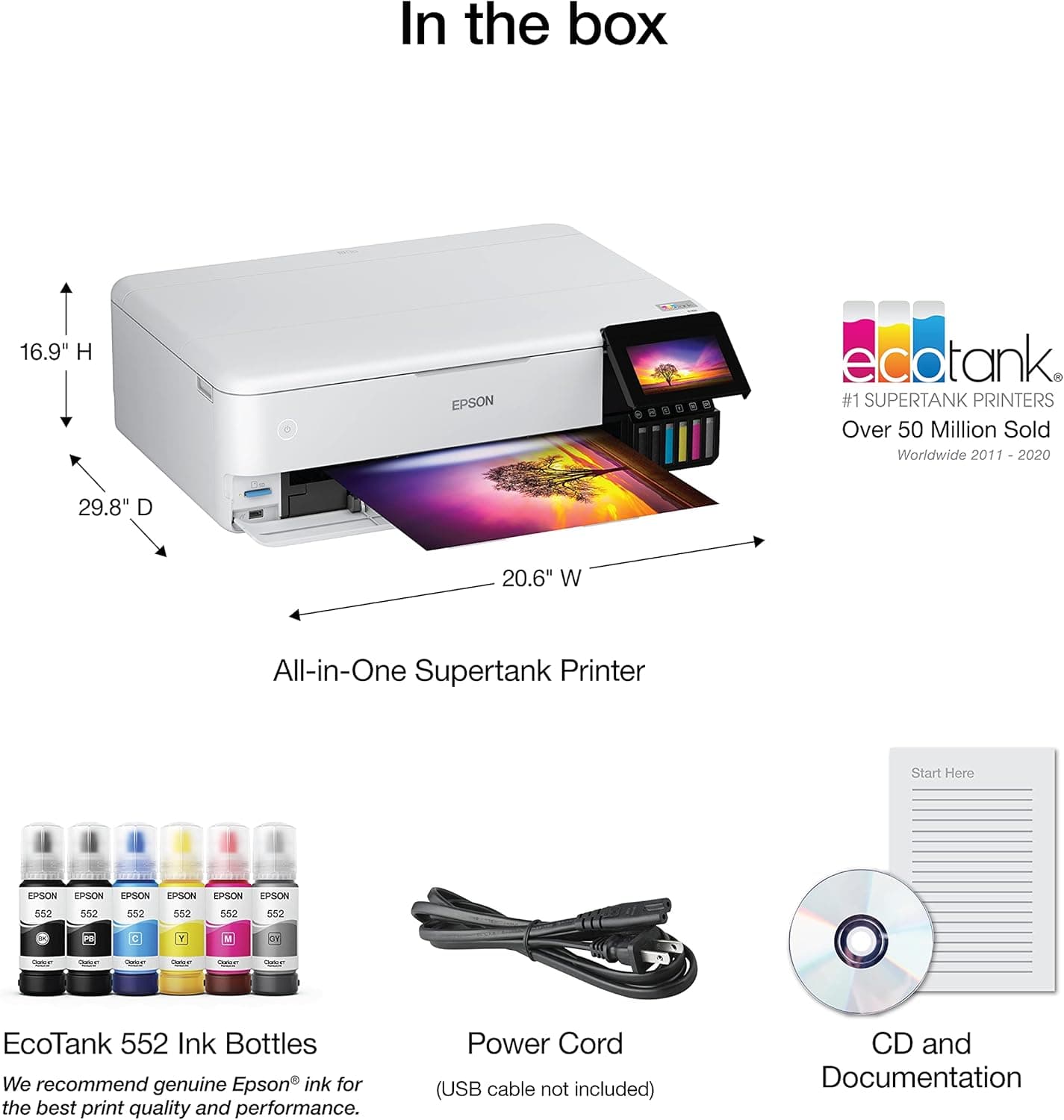 Epson EcoTank Photo ET-8550 Wireless Wide-format Color All-in-One Supertank Printer with Scanner Copier, Ethernet and 4.3-inch Colorfull Touchscreen - Image 6
