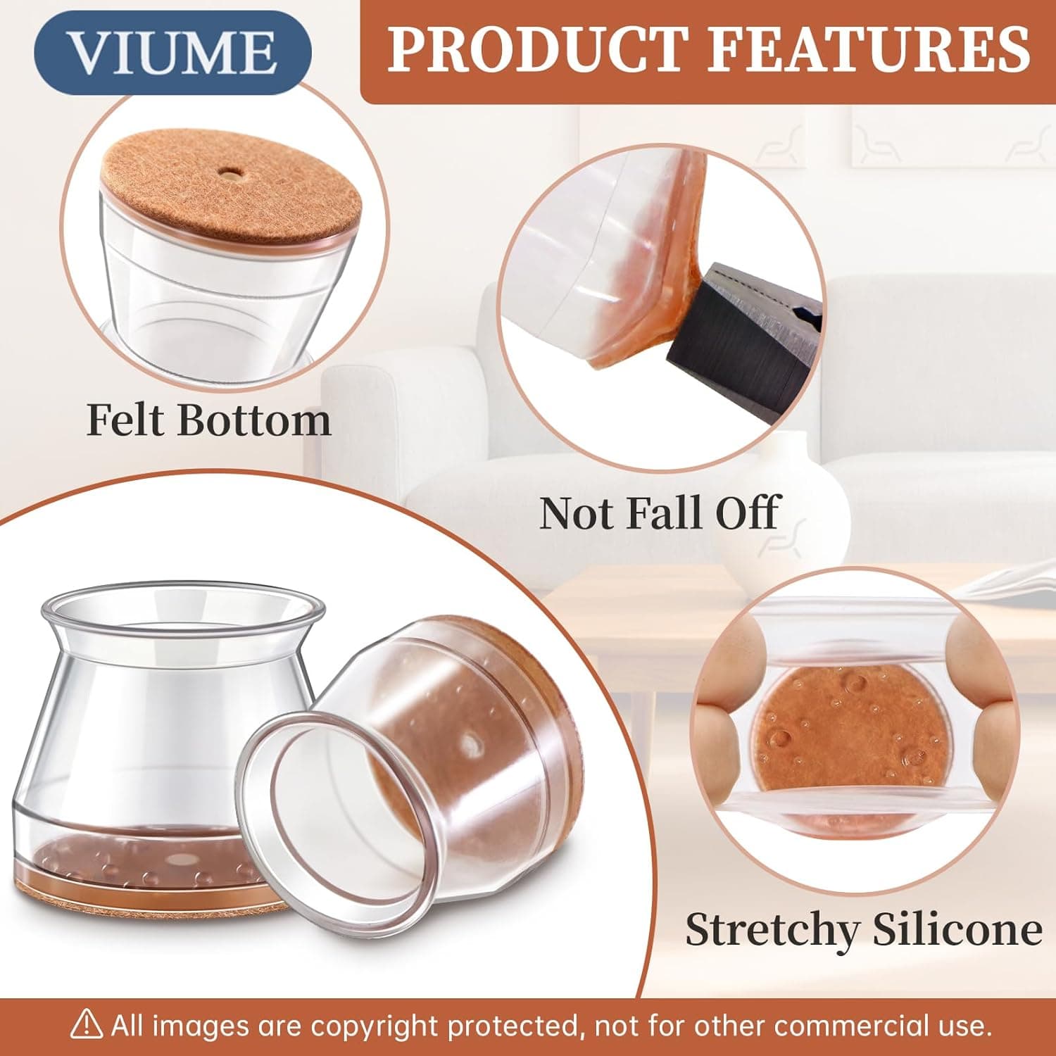 24 Pcs Chair Leg Floor Protectors for Hardwood Floors Silicone Covers Felt Pads Furniture Leg Caps Anti-Scratch Reduce Noise Fit (1-5/16" to 2") Universal L Clear-24pcs - Image 7