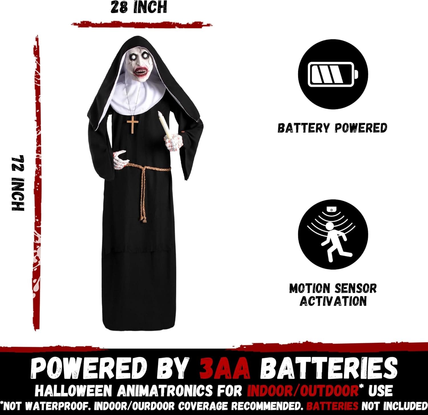 Halloween Animatronics 6ft Nun Animated 72inch Sister Decoration with Motion Sensor Activated, Creepy Sound, Scary Move, Light Up Eyes, Haunted House Spooky Decor Horror Prop for Indoor, Outdoor, Yard - Image 5
