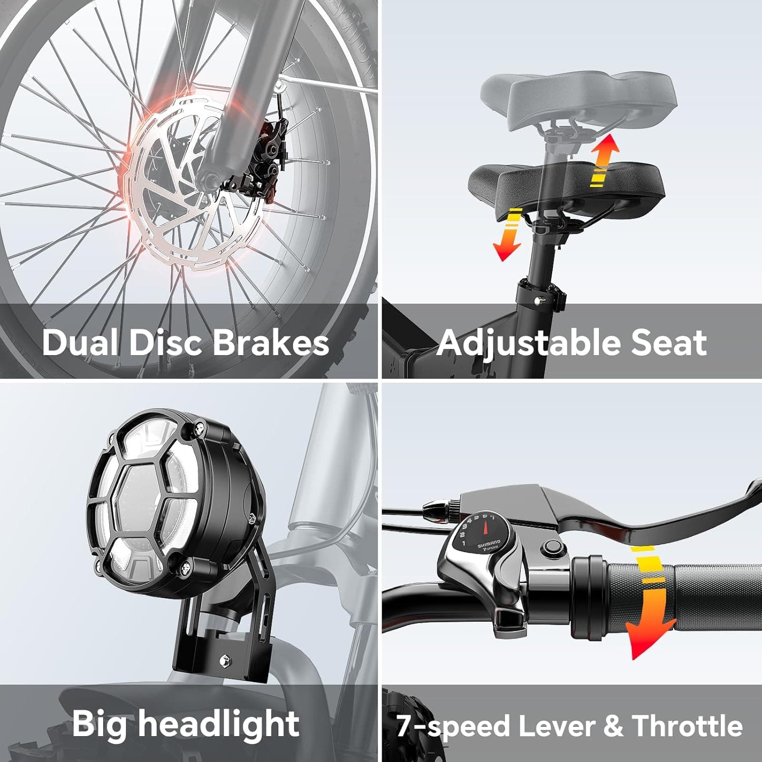 1500W Electric Bike for Adults Full Suspension,48/52v 20AH Electric Dirt Bike with 20" x 4.0 Fat Tire, Max 30+MPH & 70 Miles Electric Bicycle, Ebike for Snow, Mountains, Road UL Certified Grey Standard - Image 9