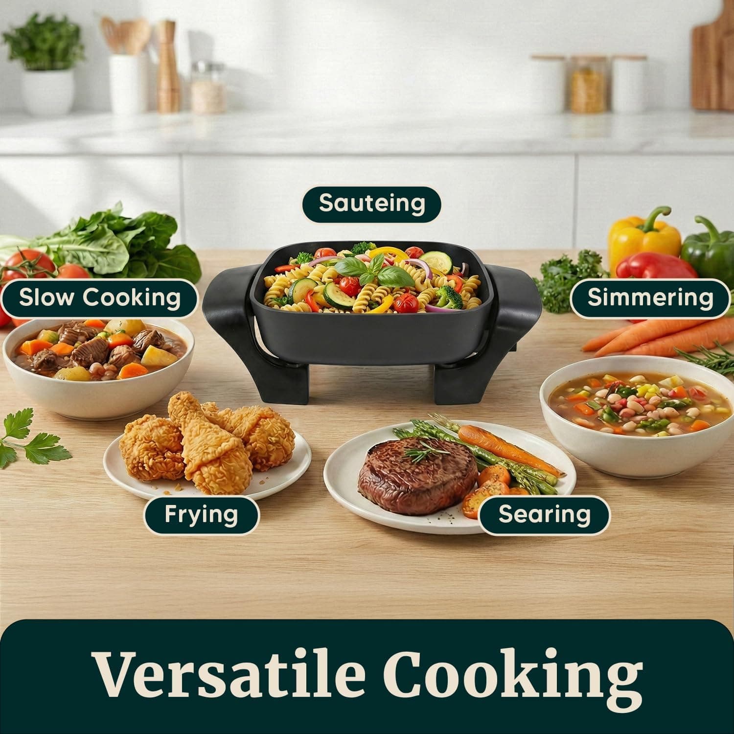 Elite Gourmet EG808 8” x 8" Non-stick Electric Skillet, Dishwasher Safe with Tempered Glass Vented Lid, Rapid Heat Up, 600W, Black 8" x 8" (2.5 Qt) - Image 3