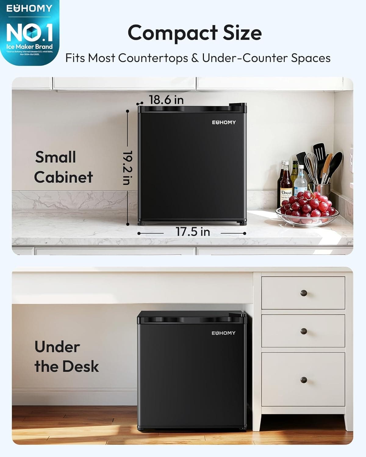 EUHOMY 1.1 Cubic Feet Mini Freezer, Countertop, Single Door Compact Upright Freezer with Reversible Door, Removable Shelves, Small freezer for Home/Dorms/Apartment/Office, New Black Black 1.1 CU.FT - Image 2