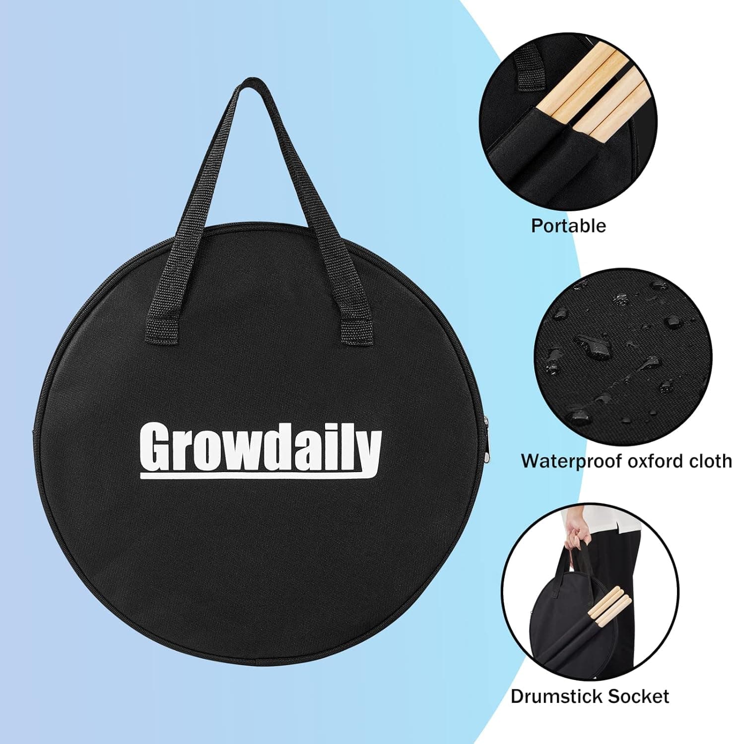 Drum Practice Pad for drumming drum pad and sticks 12 In,Sided With 2 Pairs/4 Maple 5A Drum Sticks & Storage Bag(Gray) - Image 6